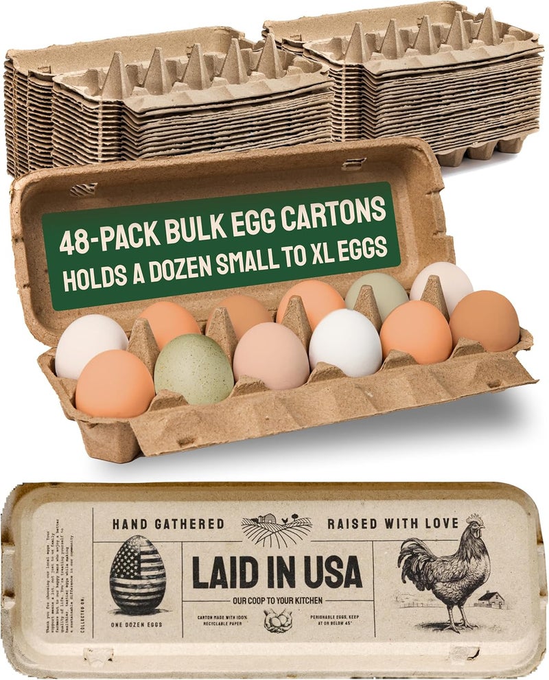 PTCOM Hatortempt Reusable Paper Pulp Egg Cartons - 48-Pack, 12-Count - Pre-Printed Cartons for Date Labeling - Versatile Egg Baskets for Market & Home - Biodegradable Bulk Packs for Easy Transport - Image 1